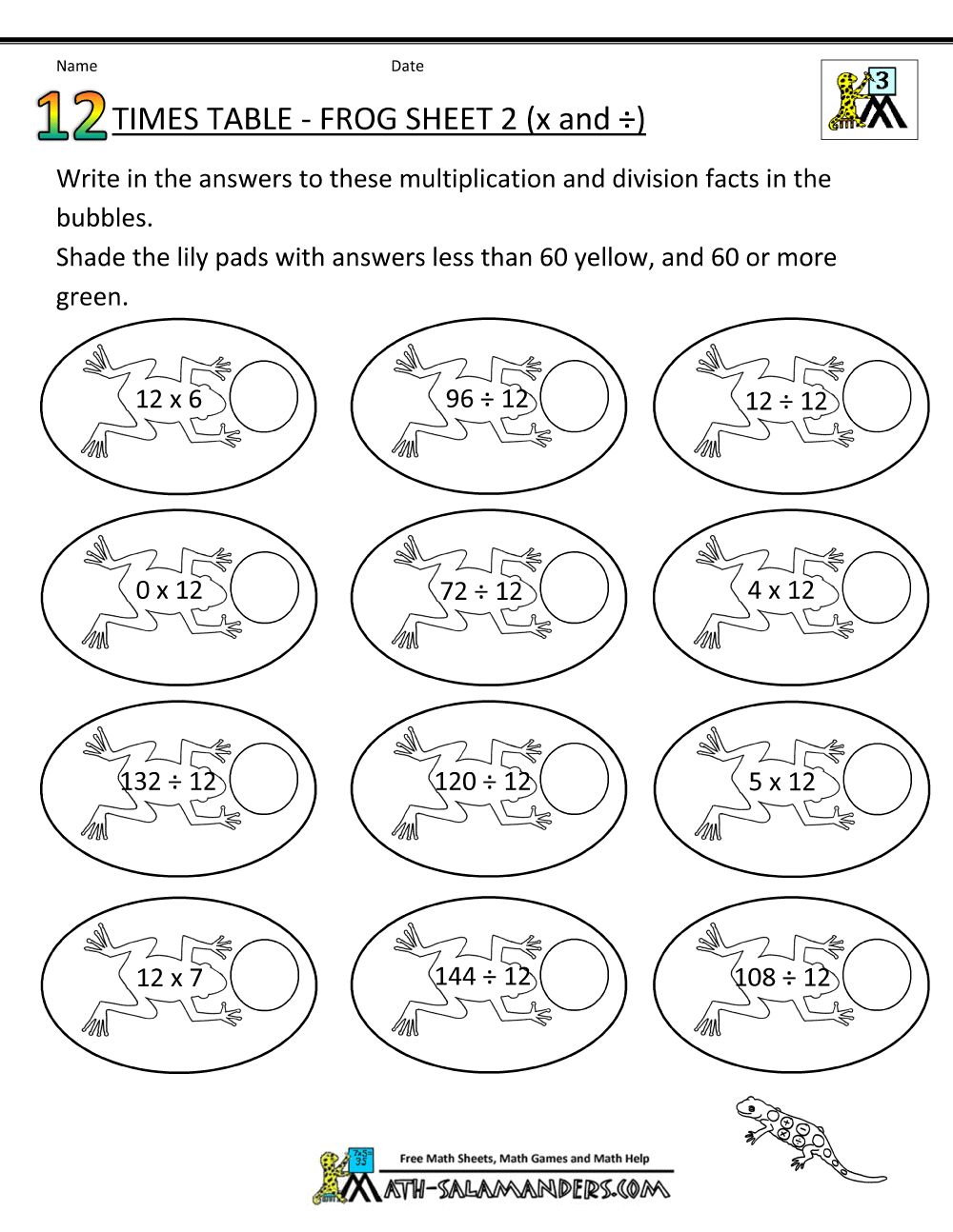 12 Times Tables Worksheets