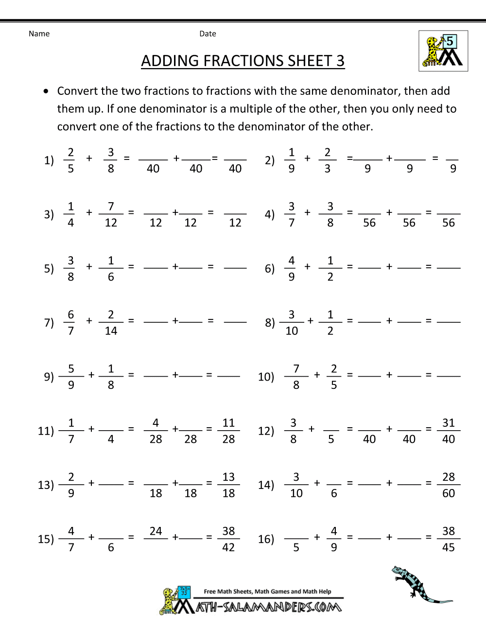 18 Math Worksheets Fractions