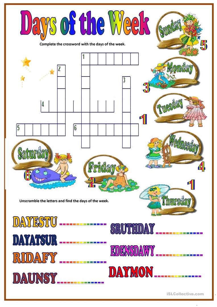 270 Free Esl Days Of The Week Worksheets