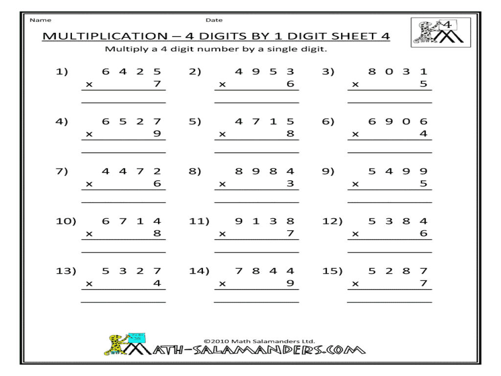 3 And 4 Digit By 1 Digit Multiplication Worksheets For All
