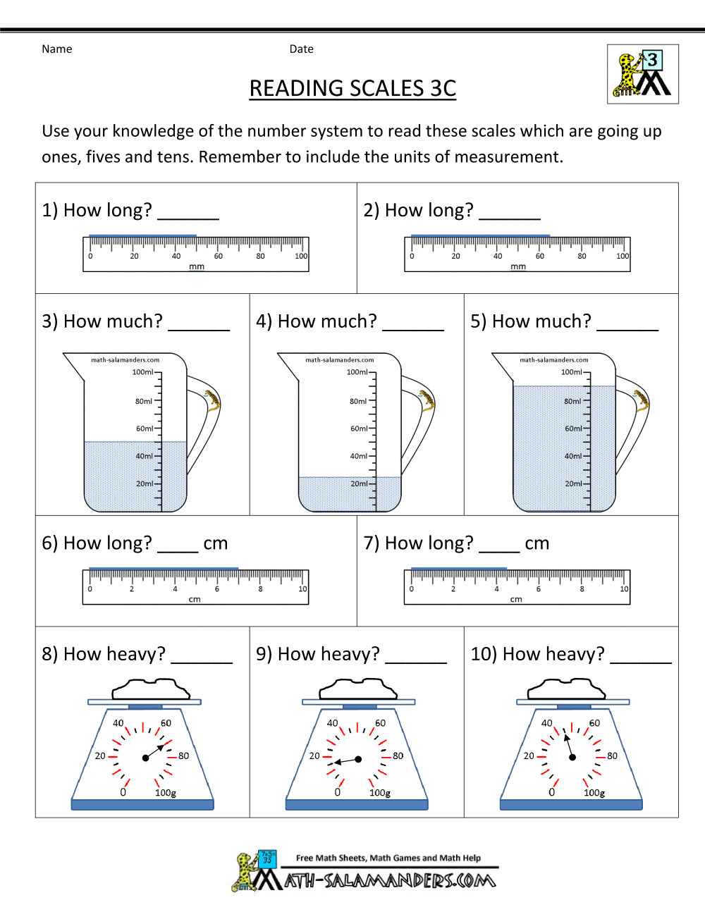 3rd Grade Measurement Worksheets