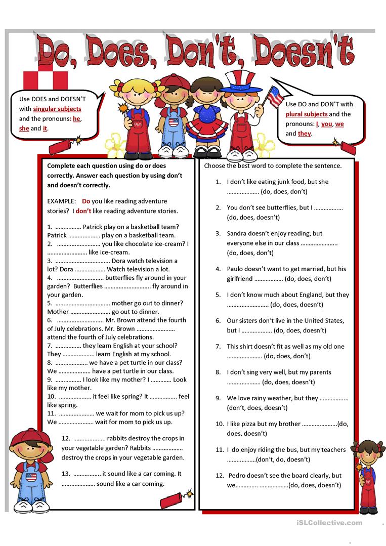 45 Free Esl Doesn't Worksheets