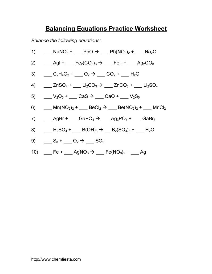 49 Balancing Chemical Equations Worksheets [with Answers]