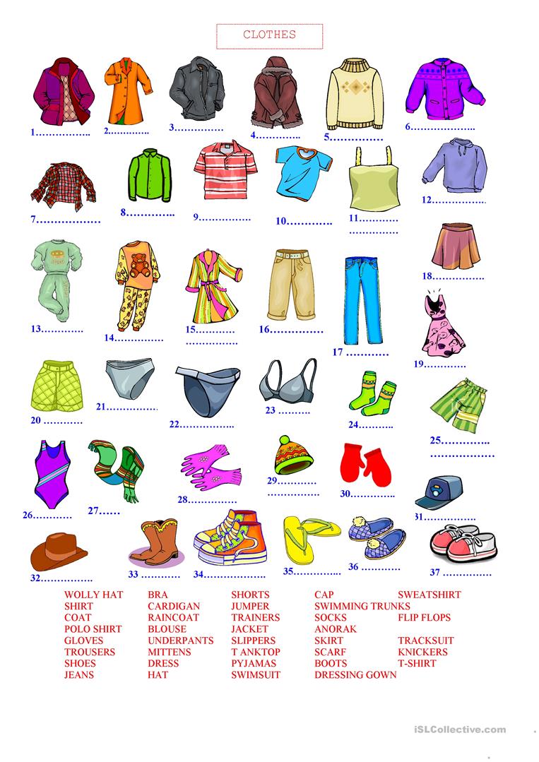 730 Free Esl Clothes Worksheets