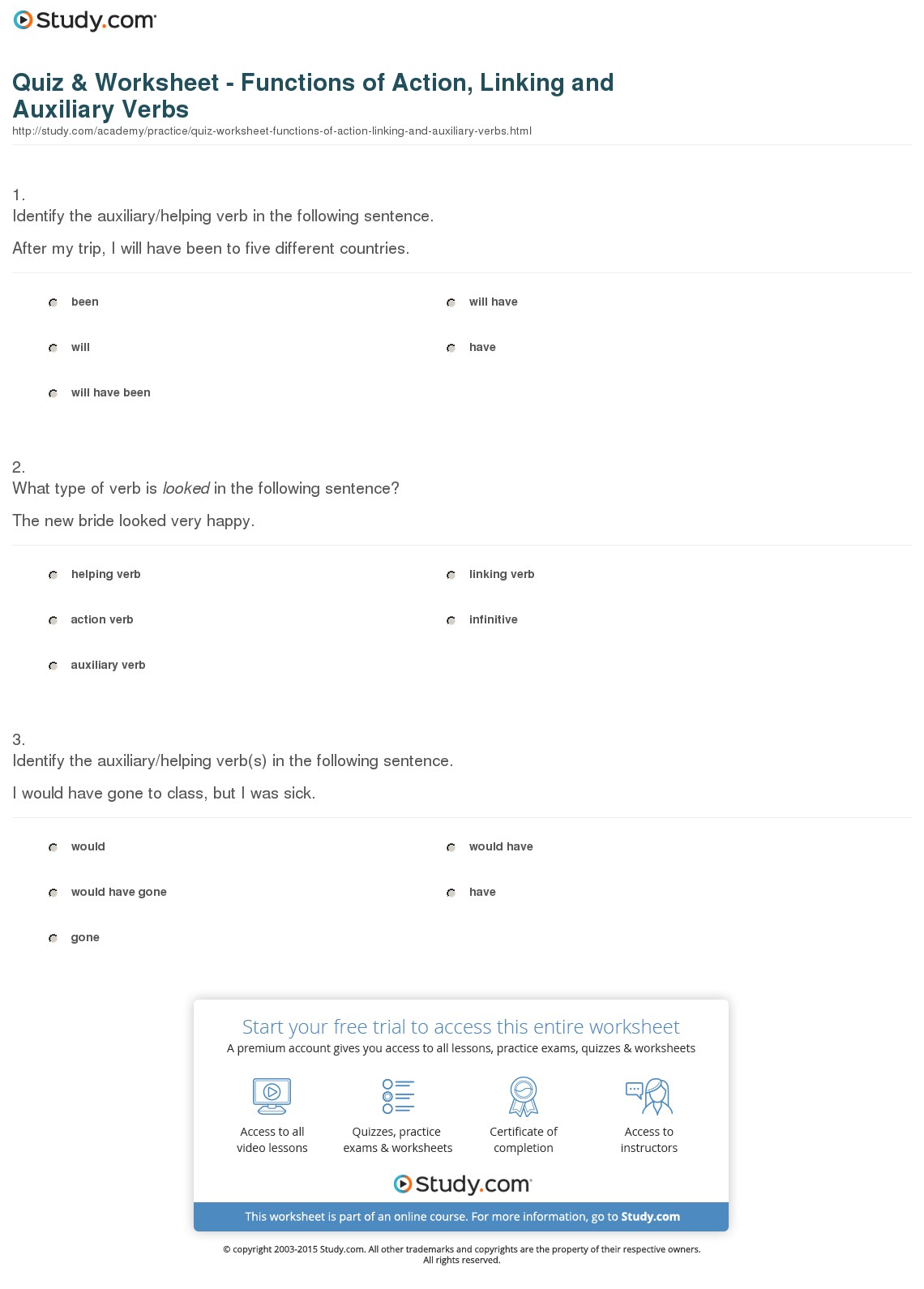Action And Linking Verb Worksheets Worksheets