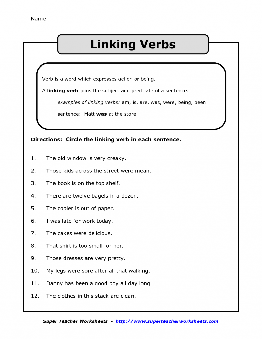 Action And Linking Verbs Worksheets