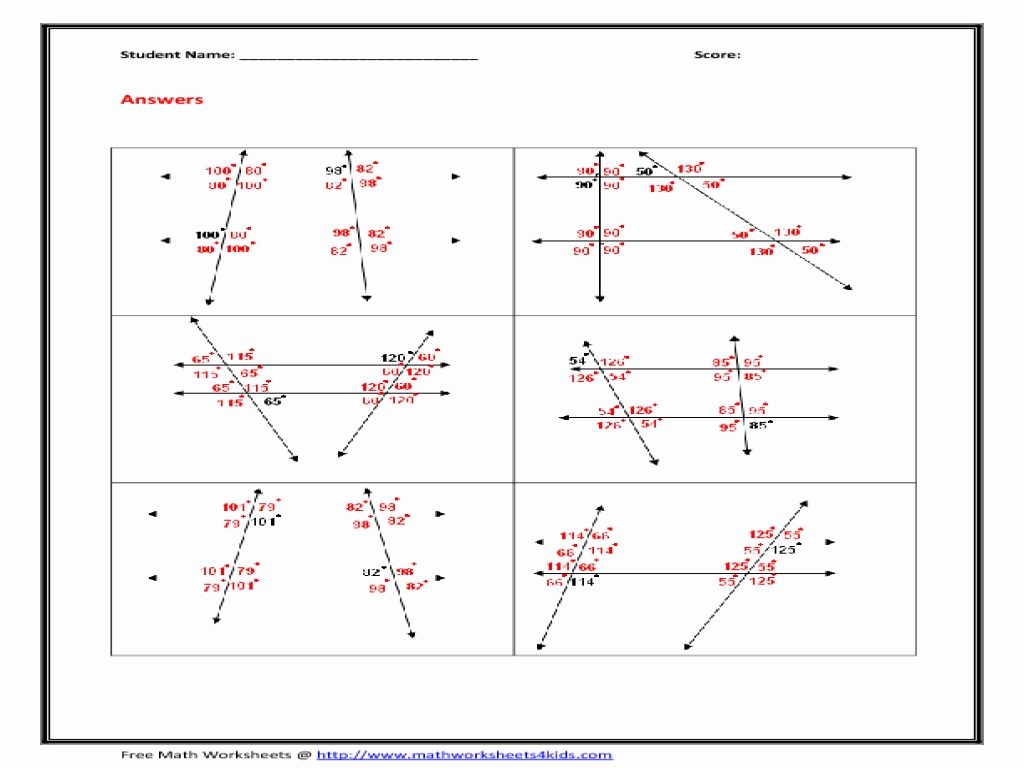 Angles Formed By Parallel Lines And Transversals Worksheet Answers