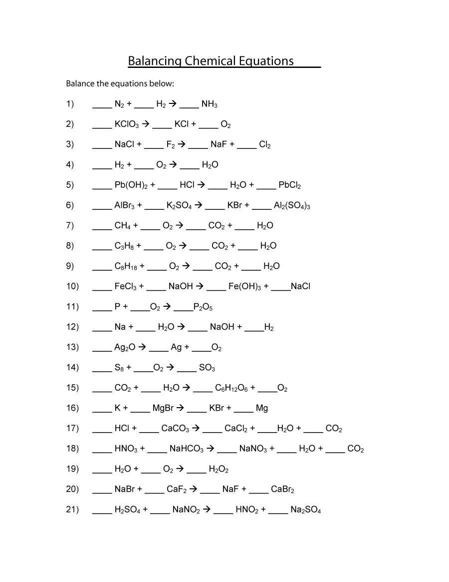 Balancing Equations Worksheet Answer Key 1 10