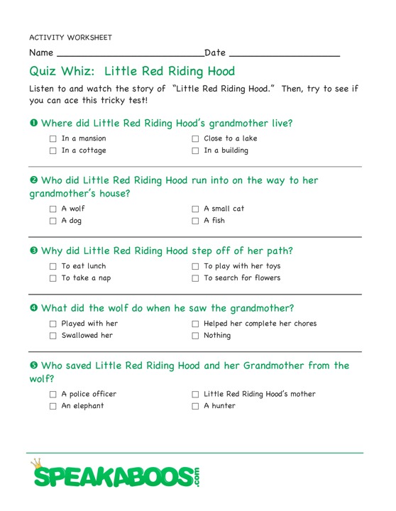 Best Ideas Of Little Red Riding Hood Worksheets Free Also Format