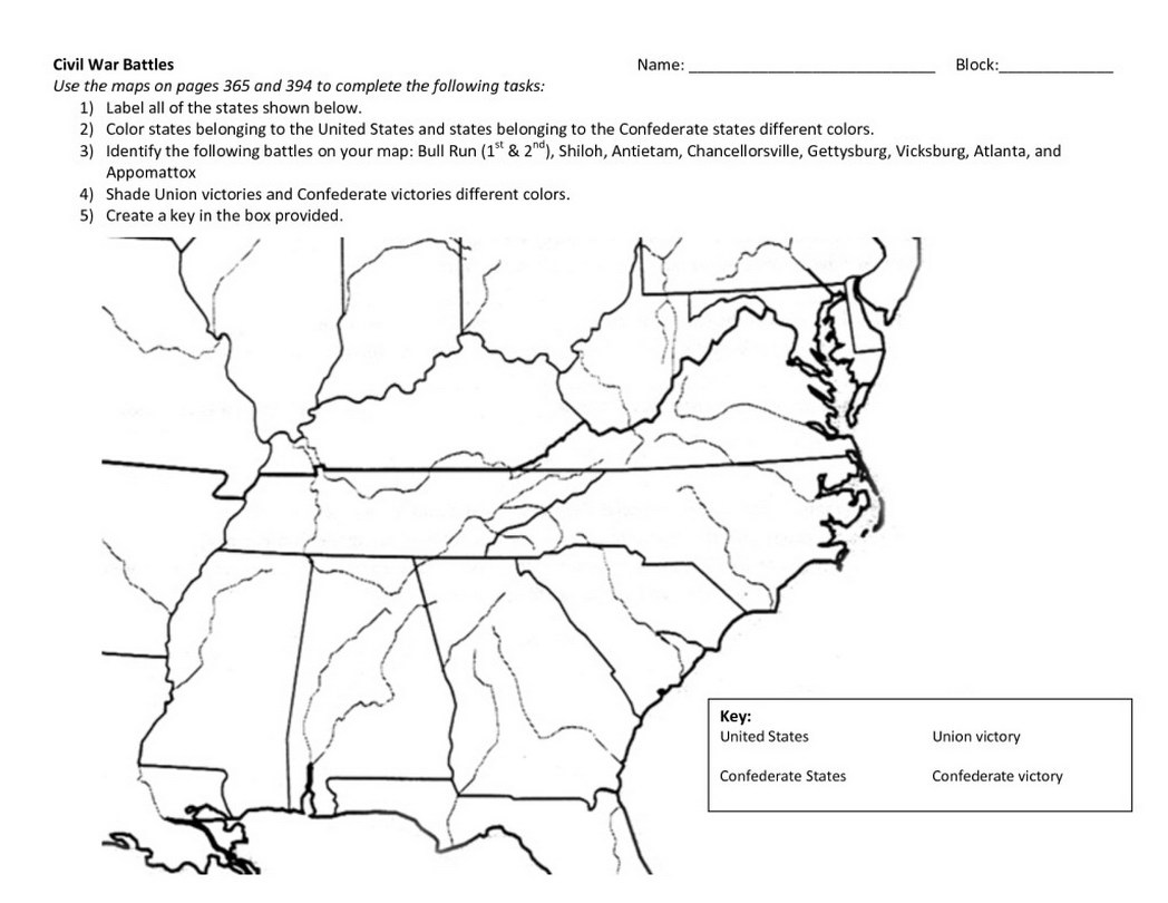 Civil War Map Worksheet Worksheets For School
