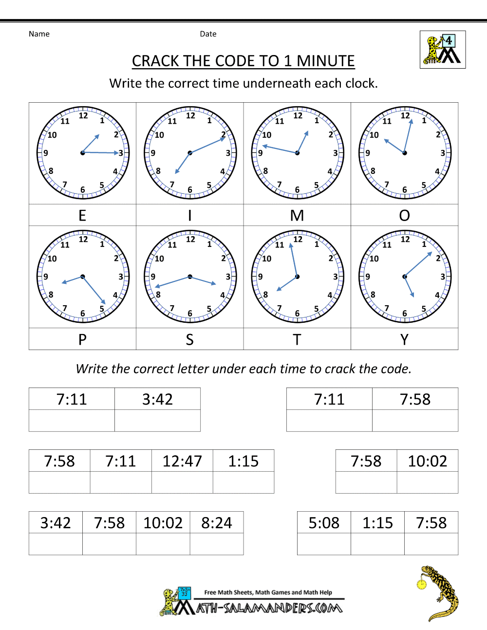 Clock Worksheets