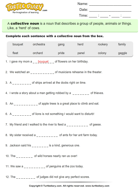 Collective Nouns Singular Plural Worksheets