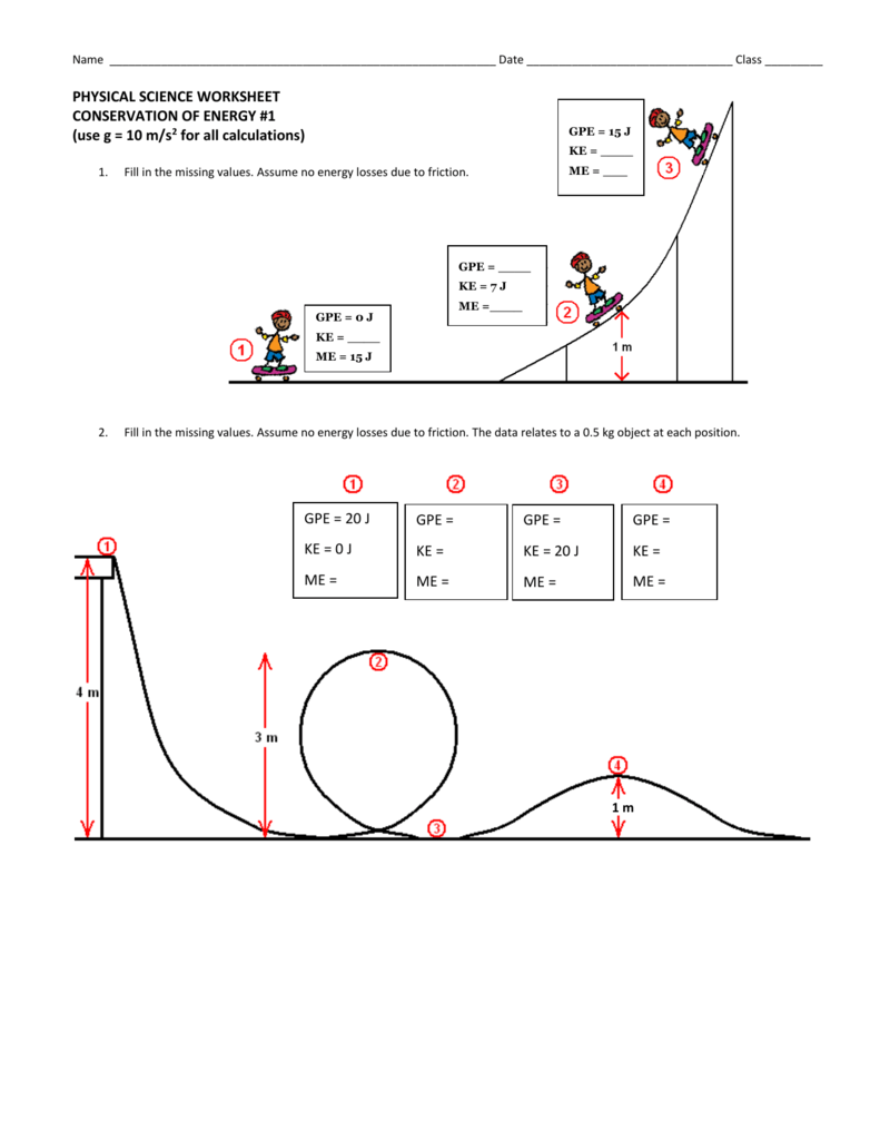 Conservation Of Energy Worksheet  1