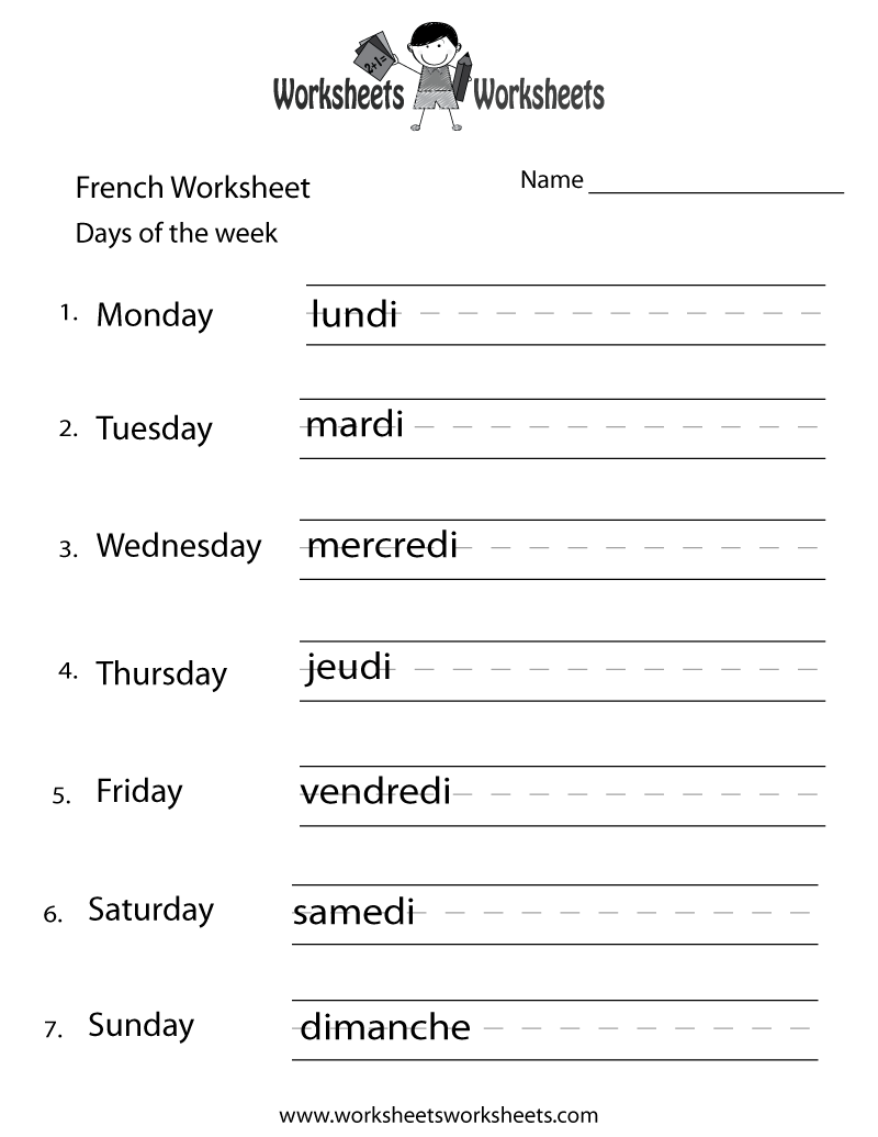 Days Of The Week French Worksheet  This Site Has Lots Of Free