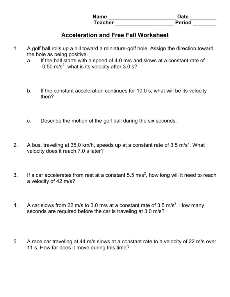 Displacement Velocity And Acceleration Worksheet Answers Ready
