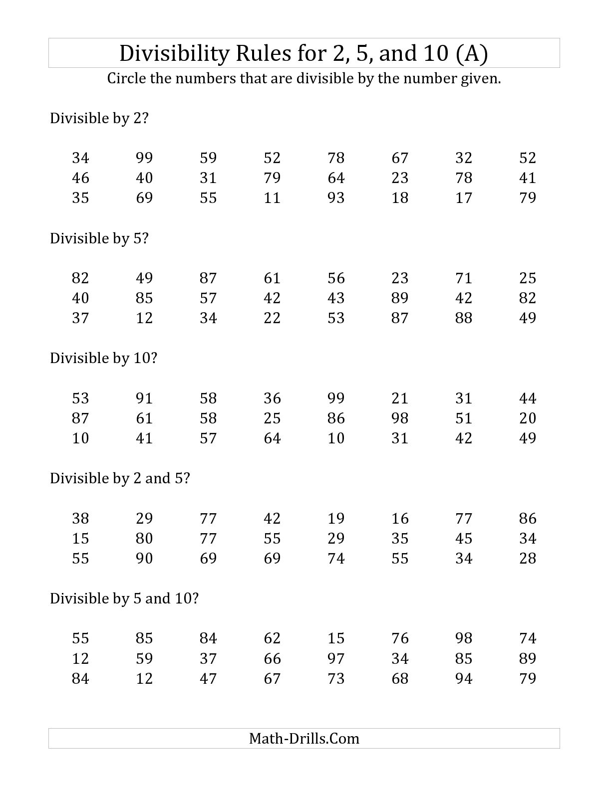 Divisibility Rules Worksheet 4th Grade