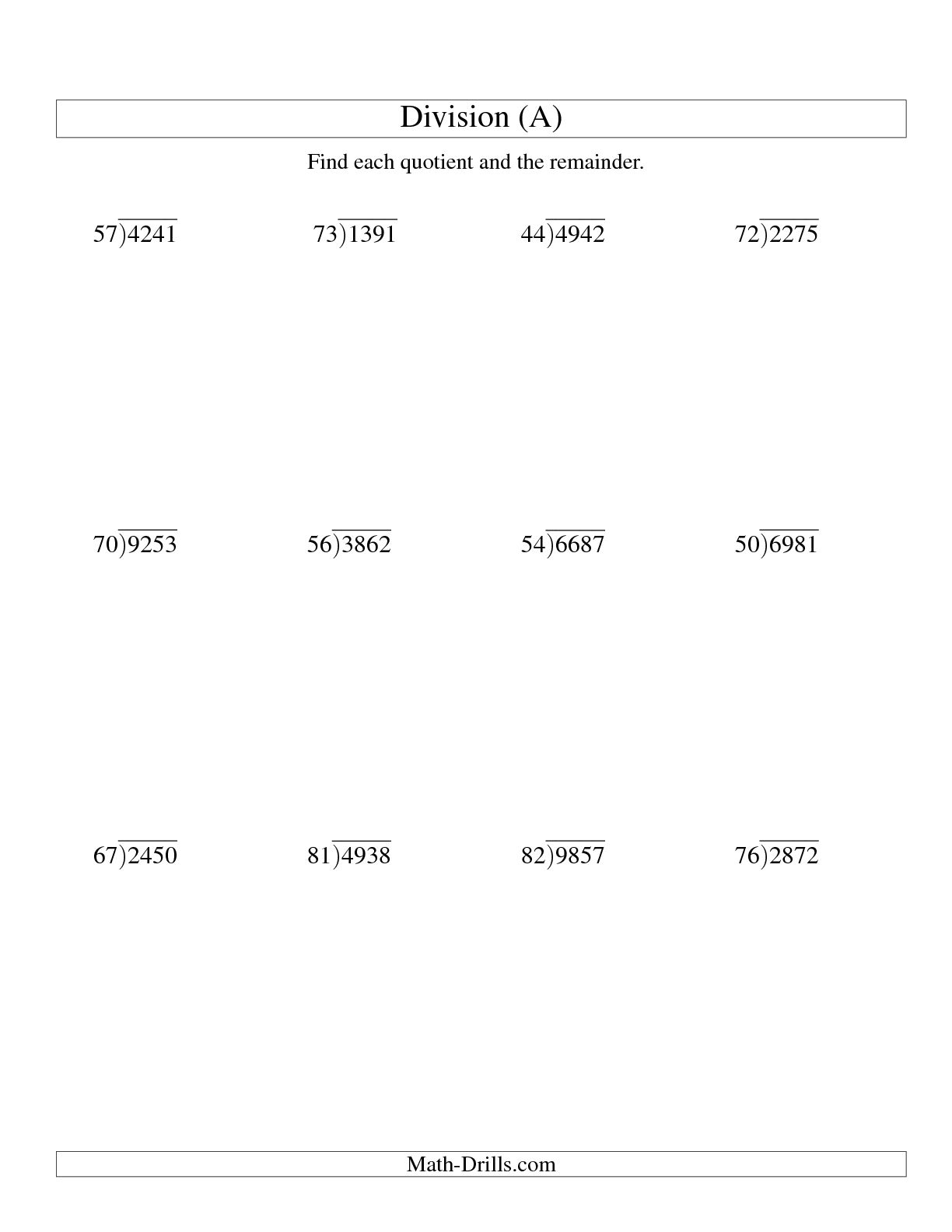 Divisions Worksheets