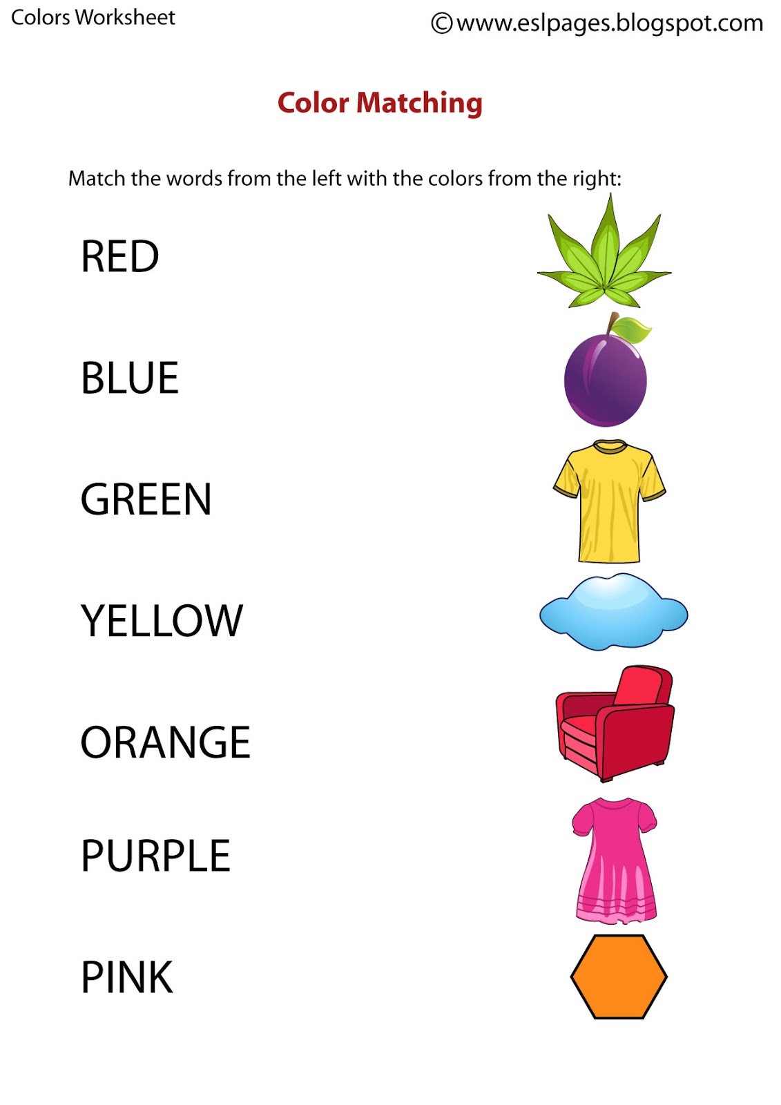 Esl Pages  Colors Worksheets
