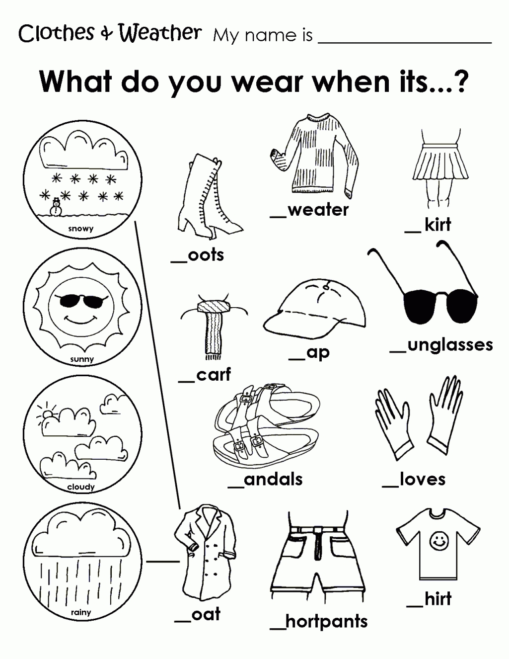 Esl Worksheets Kindergarten Math Printable Weather Clothes