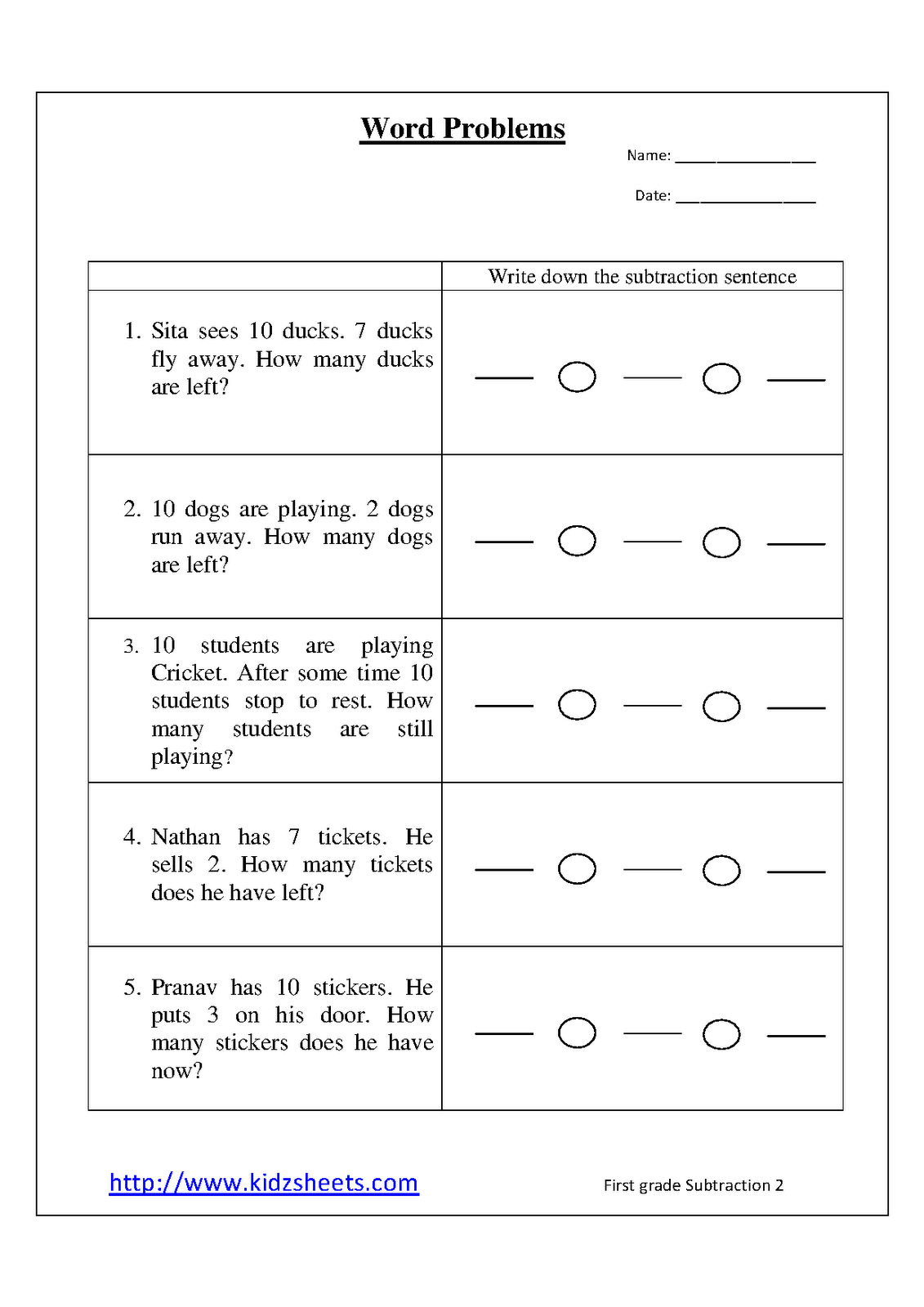 First Grade Problem Solving Worksheets