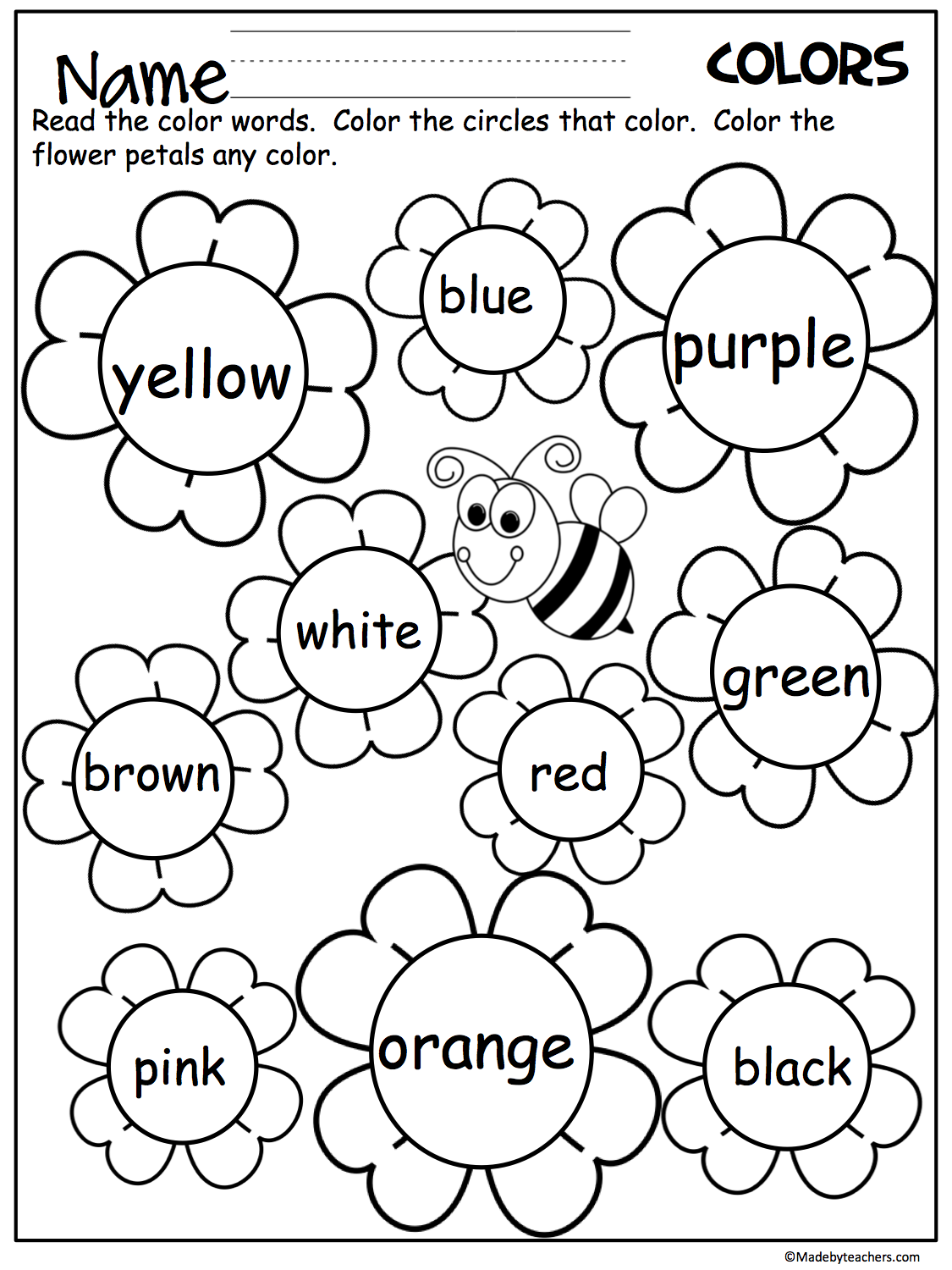 Flower Color Words Worksheet