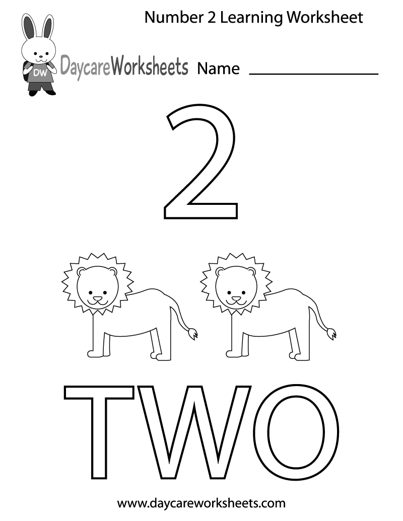 Free Preschool Number Two Learning Worksheet
