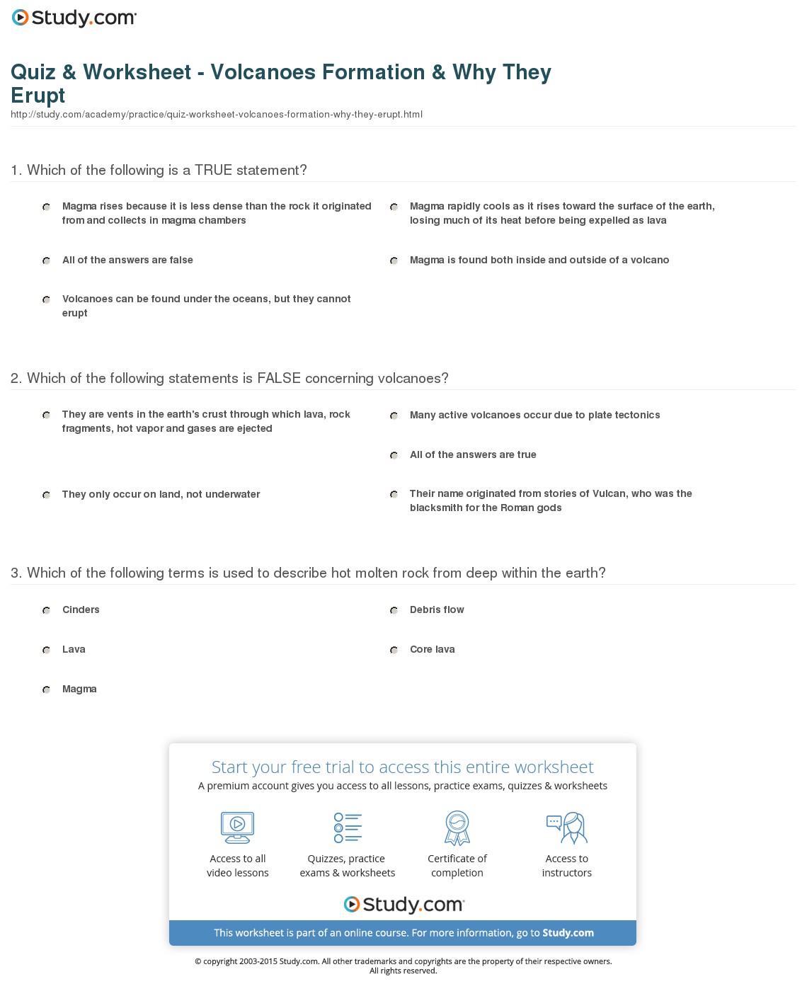 Free Volcano Worksheets Free Worksheets Library