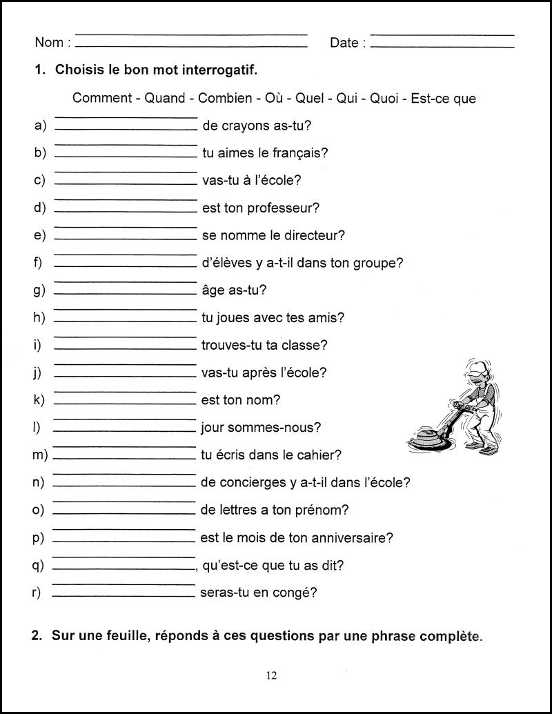 French Worksheets For Grade 6