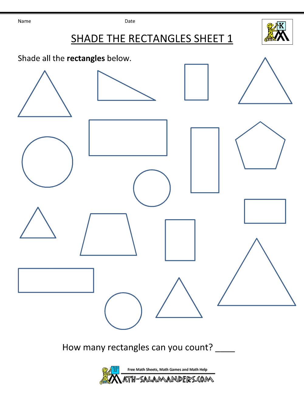 Geometry Math Worksheets Shade The Rectangles 1