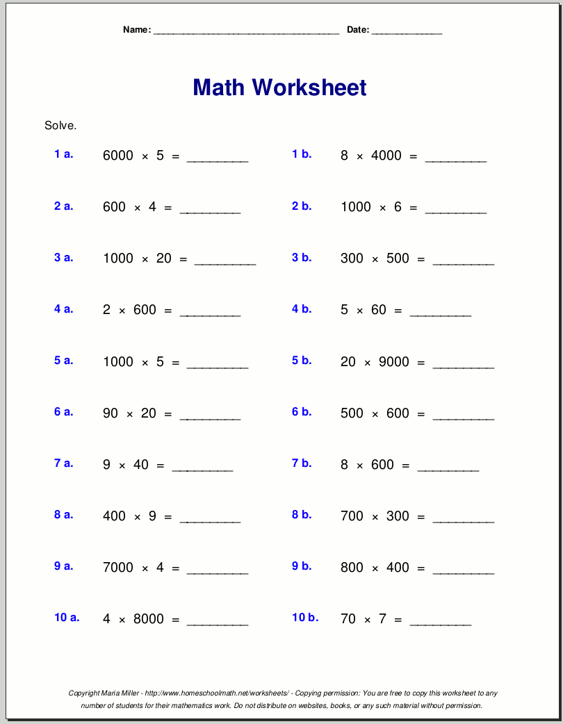 Grade 4 Multiplication Worksheets