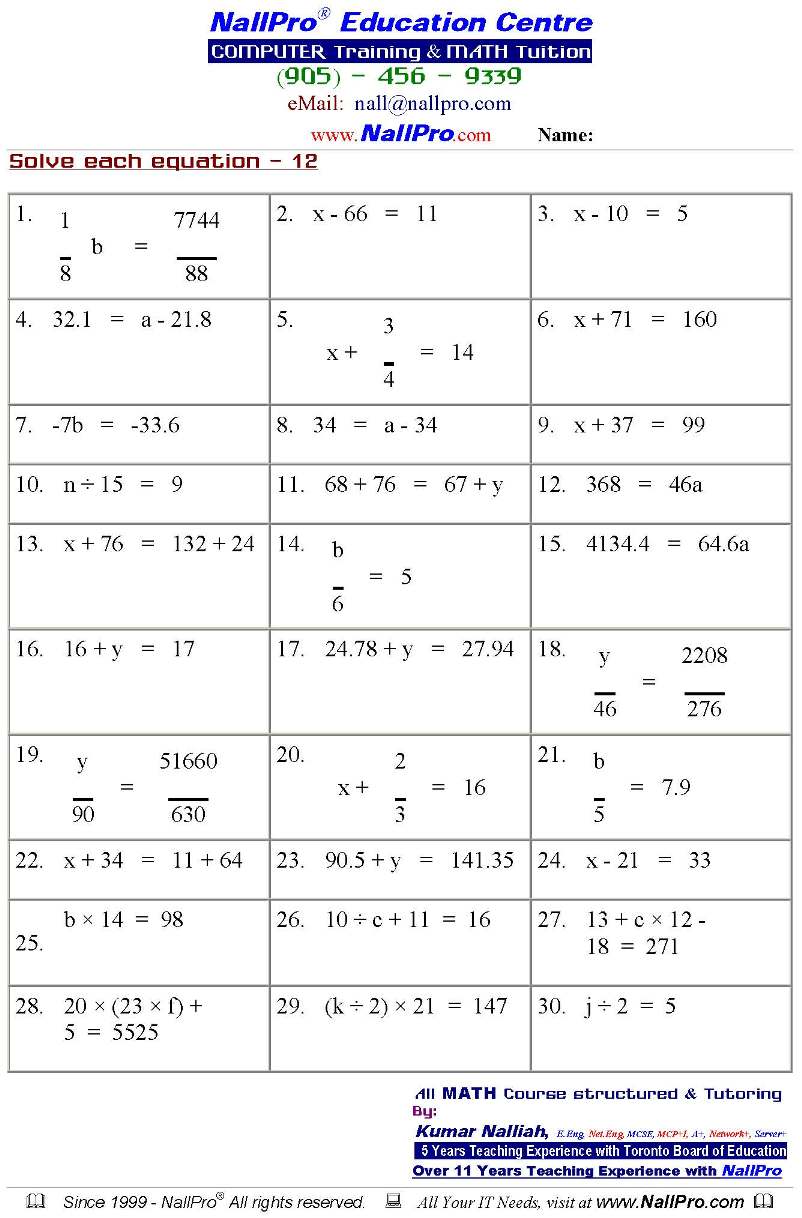 Grade 6 7 8 Mathematics Math Worksheets For Multiplication ~ Koogra