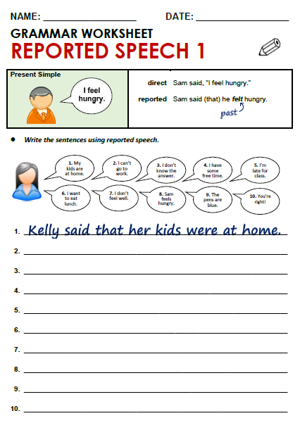 Grammar Worksheets Direct And Indirect Speech