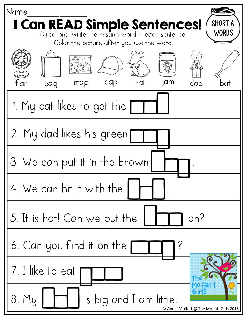 I Can Read! Simple Sentences With Cvc Words To Fill In!