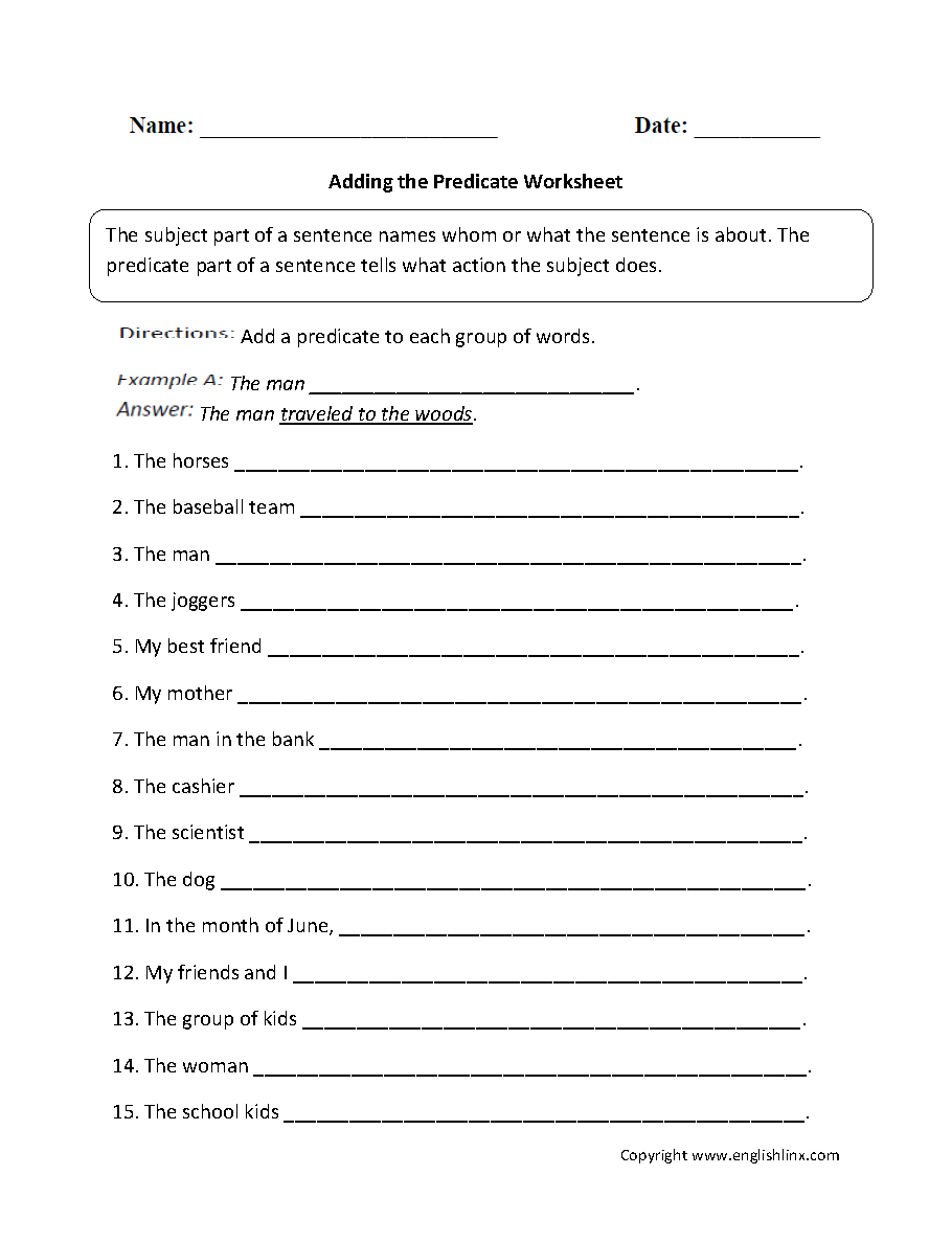 Kids  2nd Grade Grammar Practice  Subject And Predicate Worksheets
