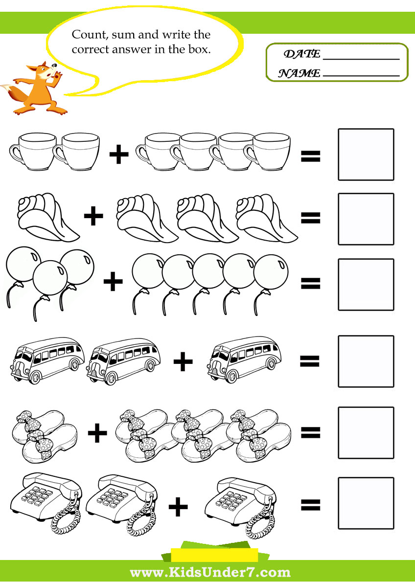 Kids  Maths For Kindergarten Free Printable Worksheets  Addition