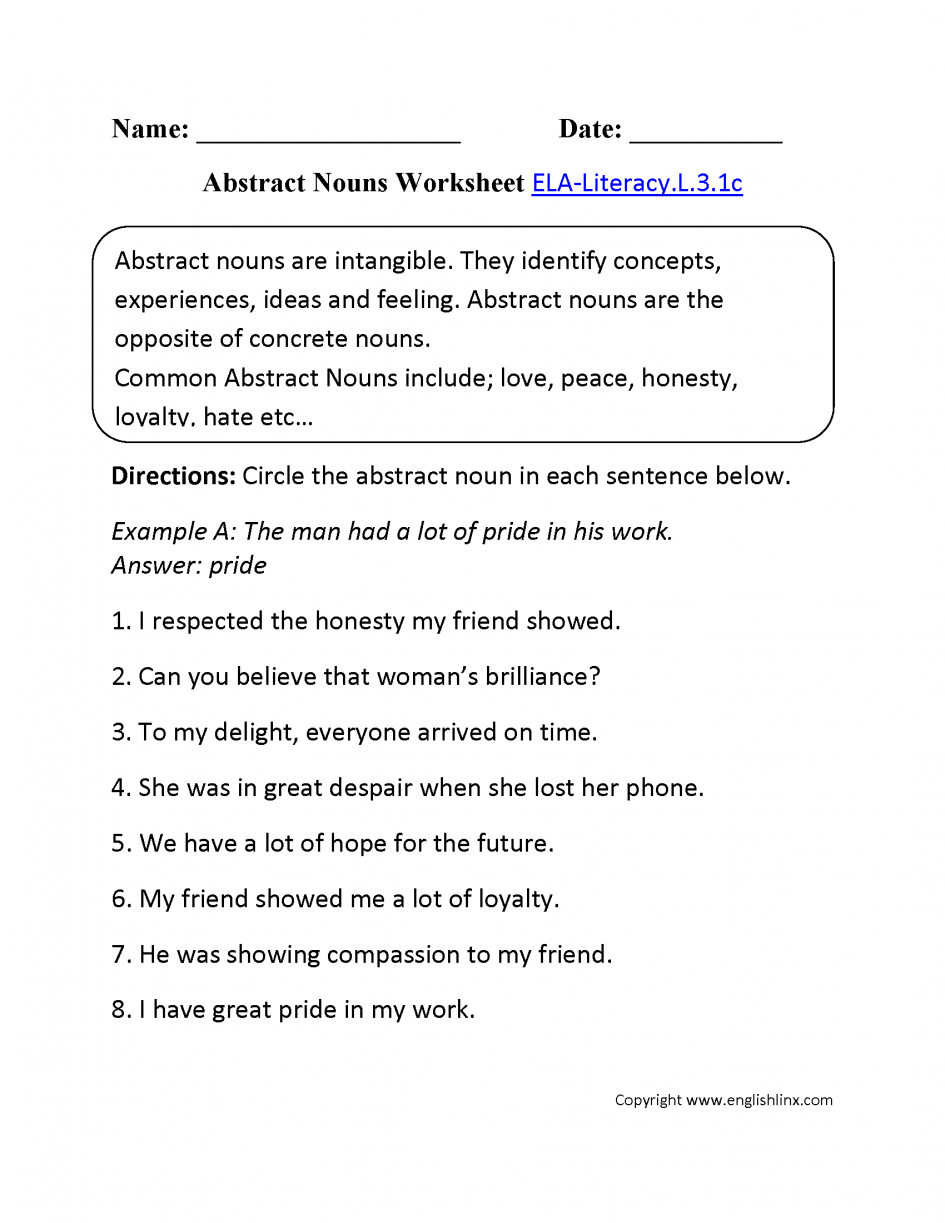 Kids  Noun Worksheets Grade 5  Abstract Nouns Worksheet For Grade