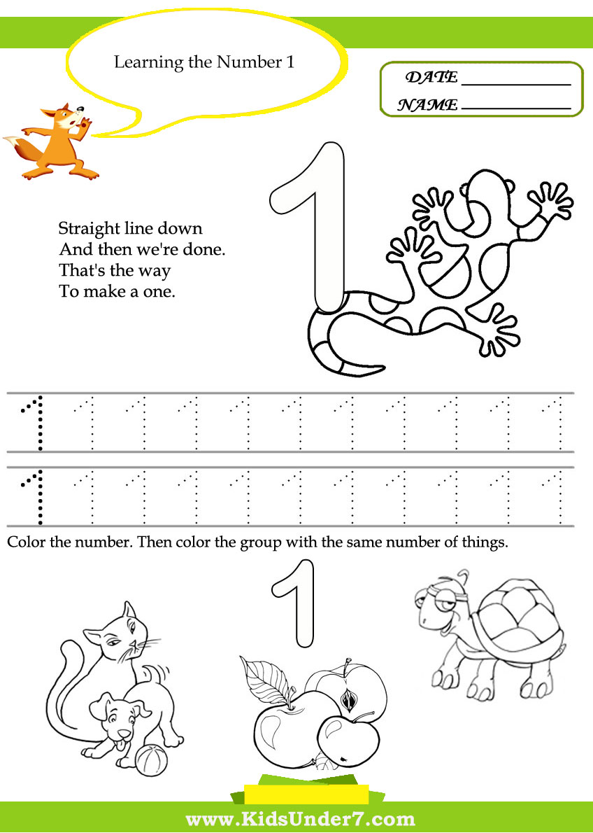 Kids Under 7  Free Printable Kindergarten Number Worksheets