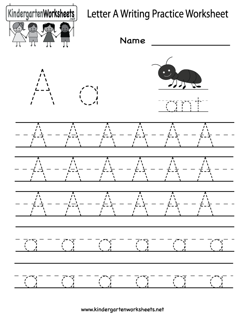 Kindergarten Letter A Writing Practice Worksheet Printable