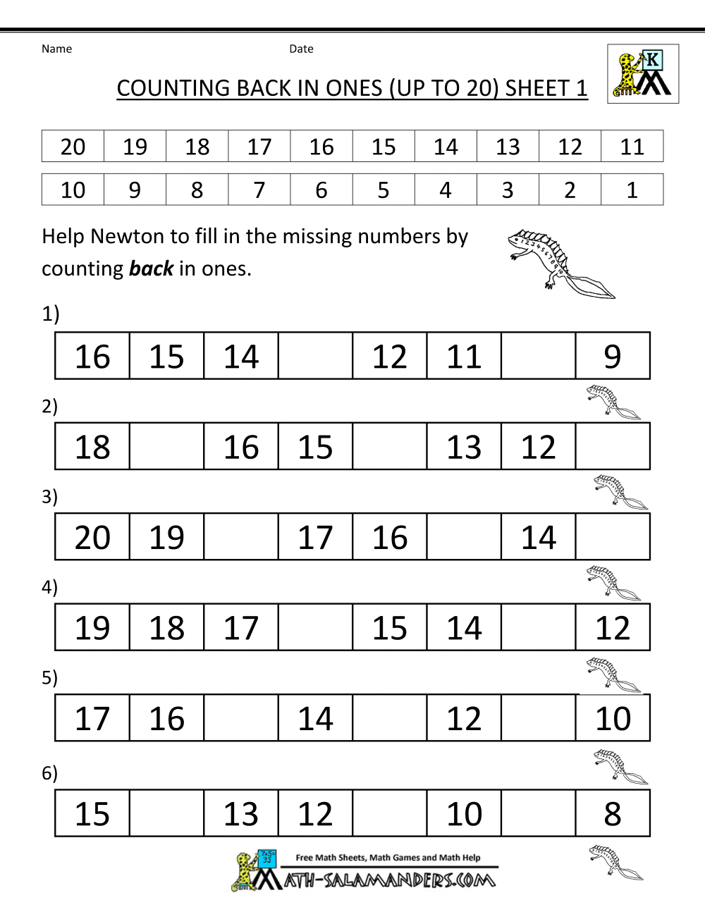 Kindergarten Math Printables 2 Sequencing To 25