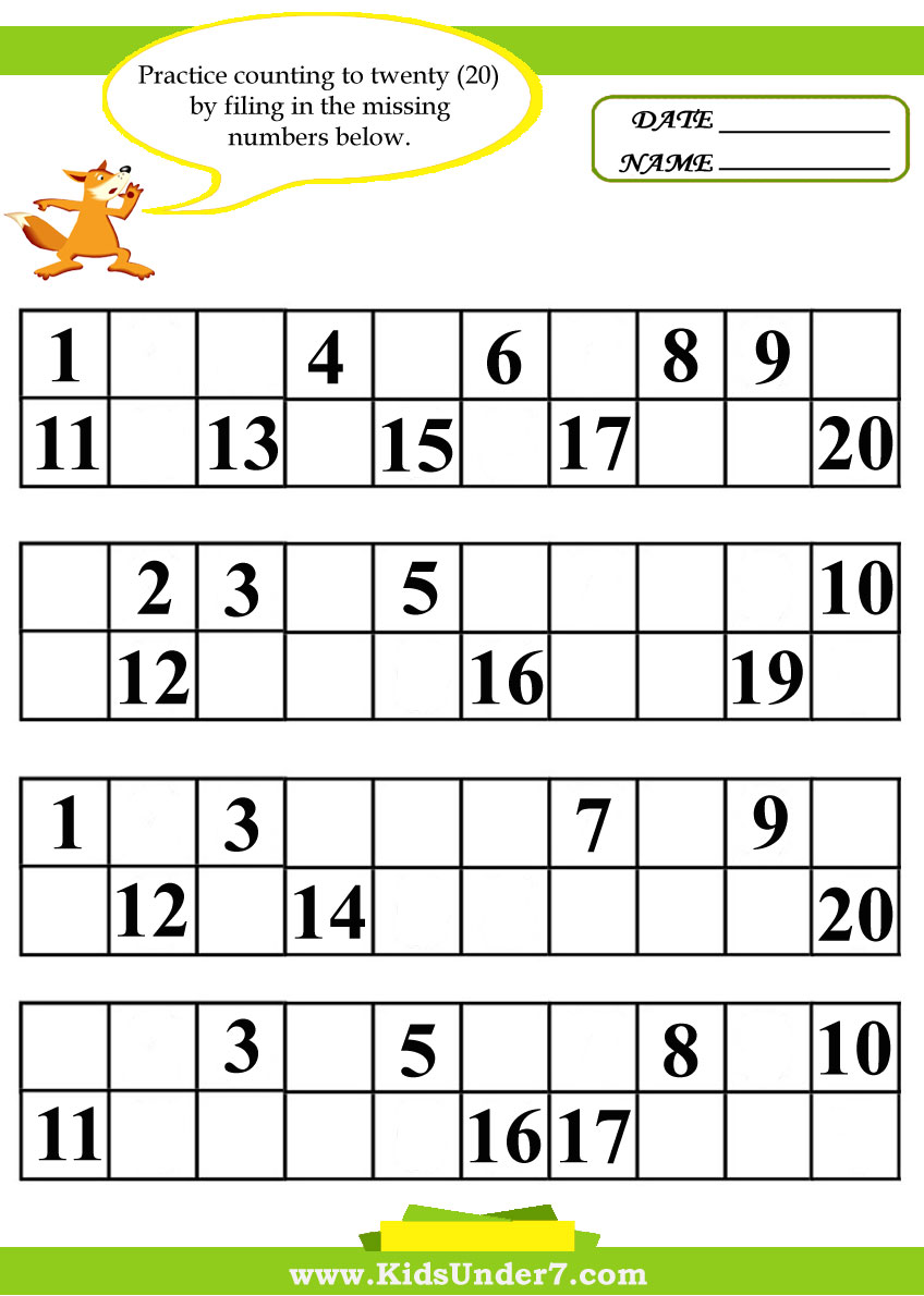 Kindergarten Missing Number Worksheet 1