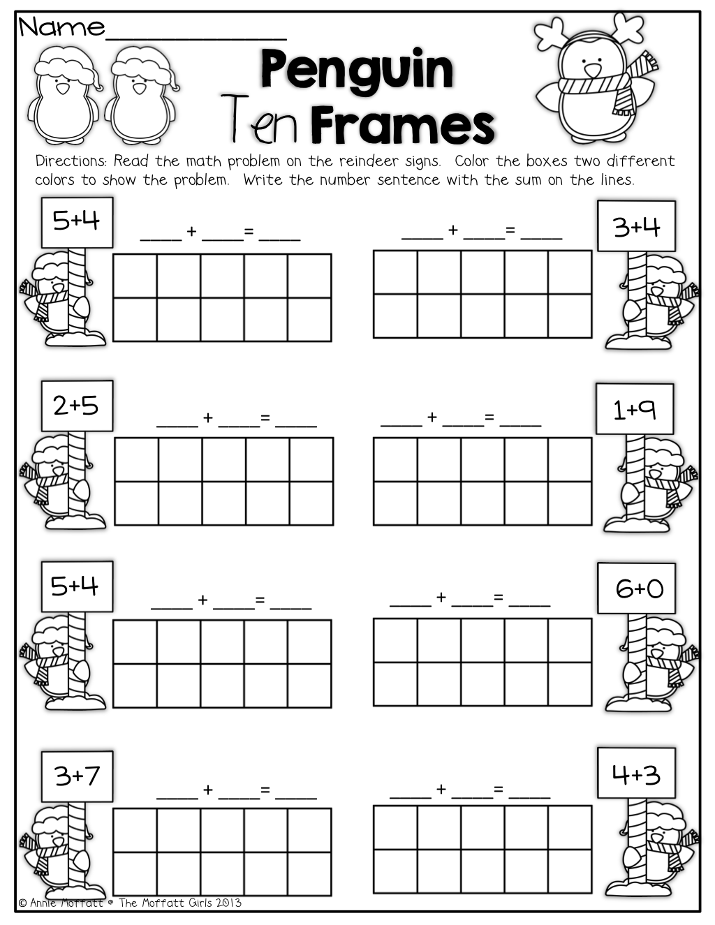 Kindergarten Penguin 10 Frames!