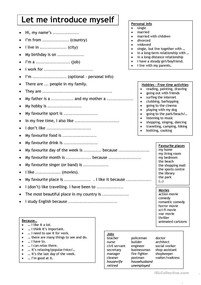 Let Me Introduce Myself (for Adults) Worksheet