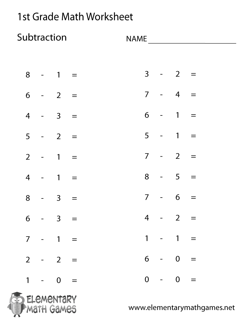 Math  Free First Grade Printables  First Grade Subtraction