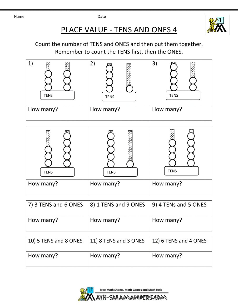 Math Place Value Worksheets Tens Ones 4