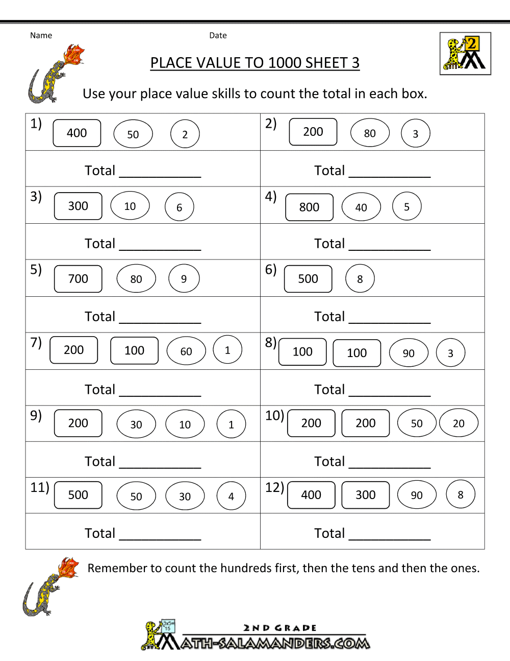 Math Place Value Worksheets To Hundreds