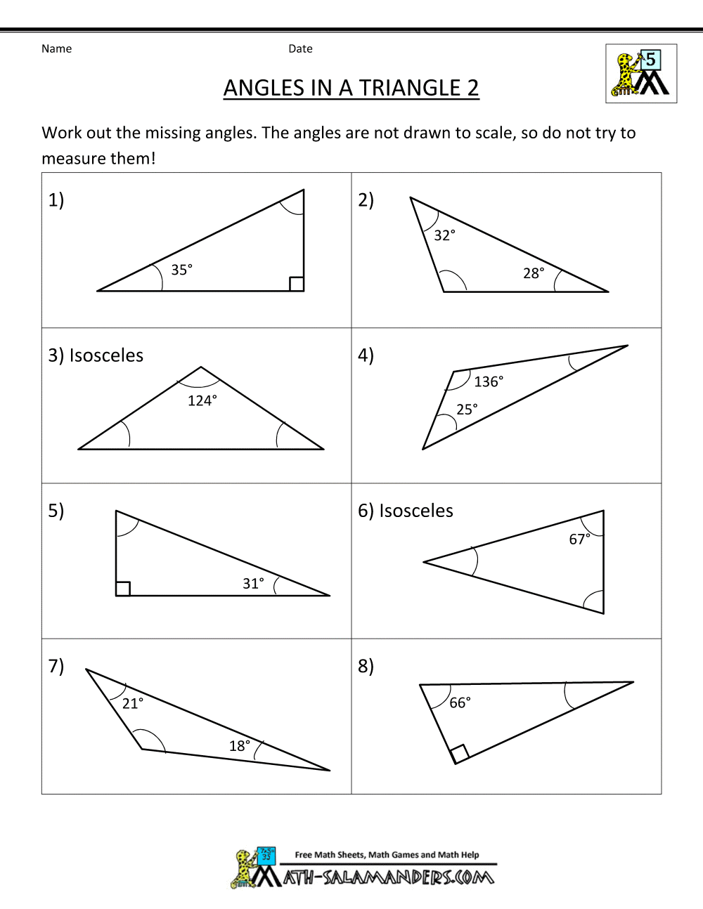 Math Worksheets For Fifth Graders Angles In A Triangle 2
