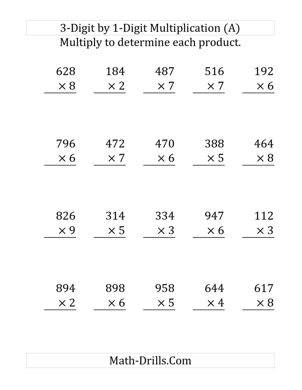 Multiplication Without Regrouping Worksheets