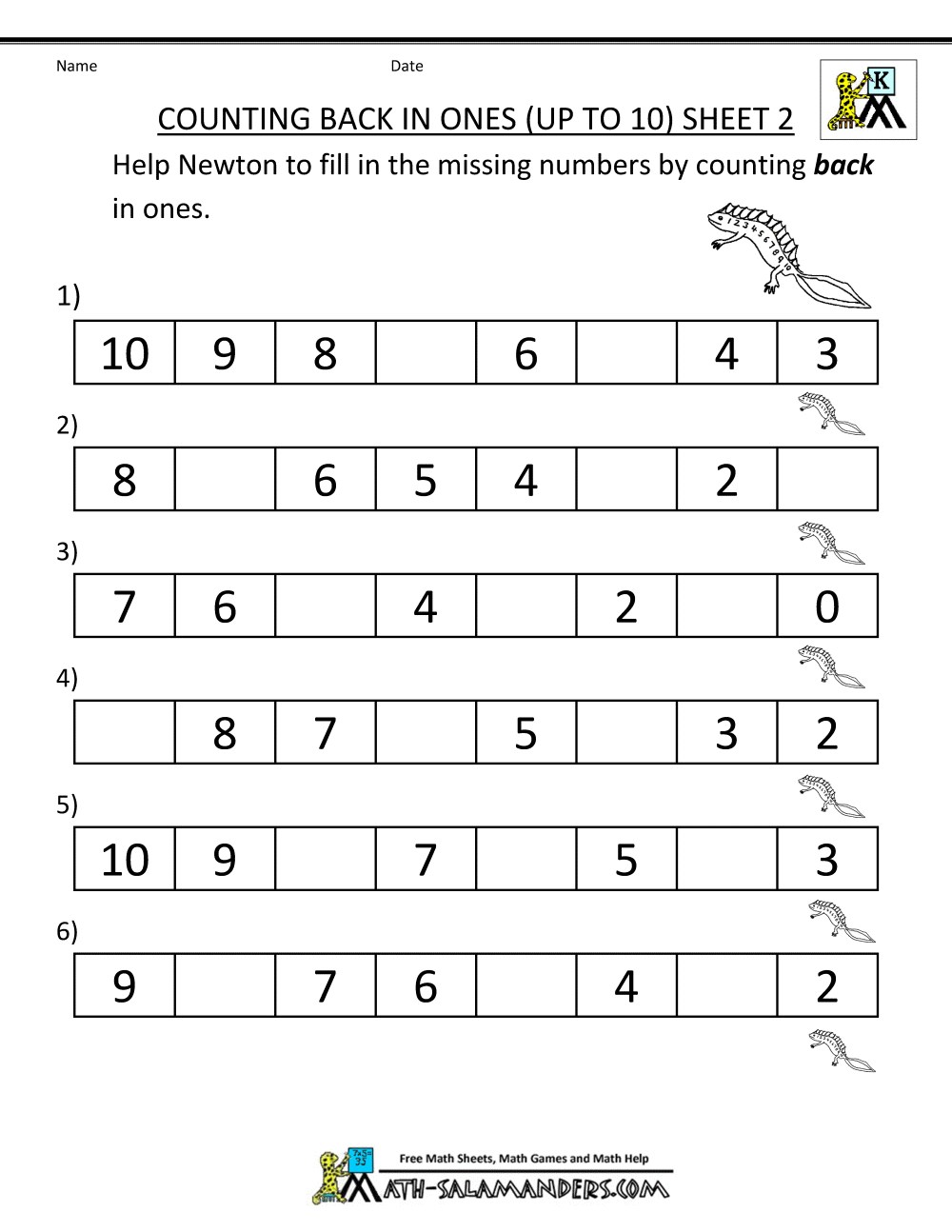 Mathksheets Kindergarten Countingksheet Sequencing To Number For