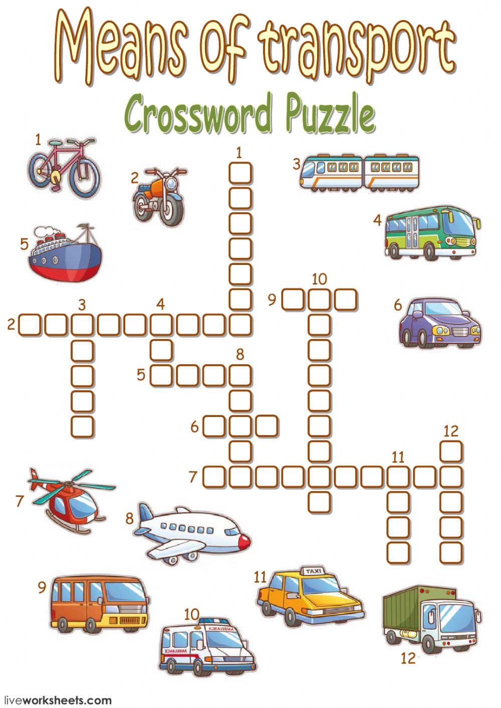 Means Of Transport Crossword Puzzle