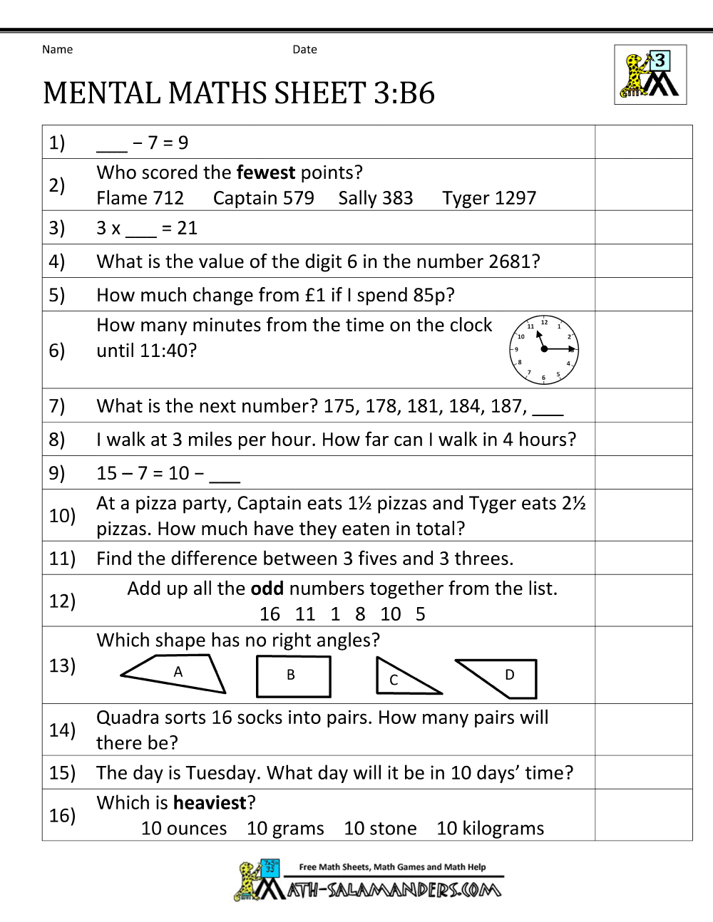 Mental Maths Year 3 Worksheets